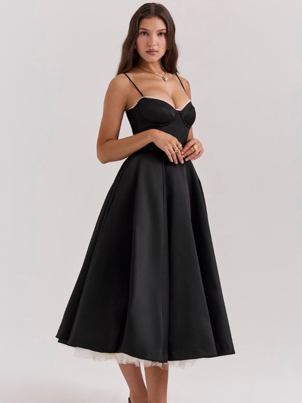 House of CB Mademoiselle Black Tulle Midi Dress - Picture 1 of 9